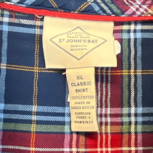 ST. JOHN’S BAY Women’s Classic Shirt XL Navy Tartan Plaid Long Sleeve Cotton NEW - Picture 5 of 15